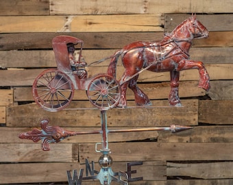 3D Surrey Weathervane, Antique Weathervane, Vintage Style Copper Patina Finish, Car Weather Vane, Wind Vane Directional With Roof Mount