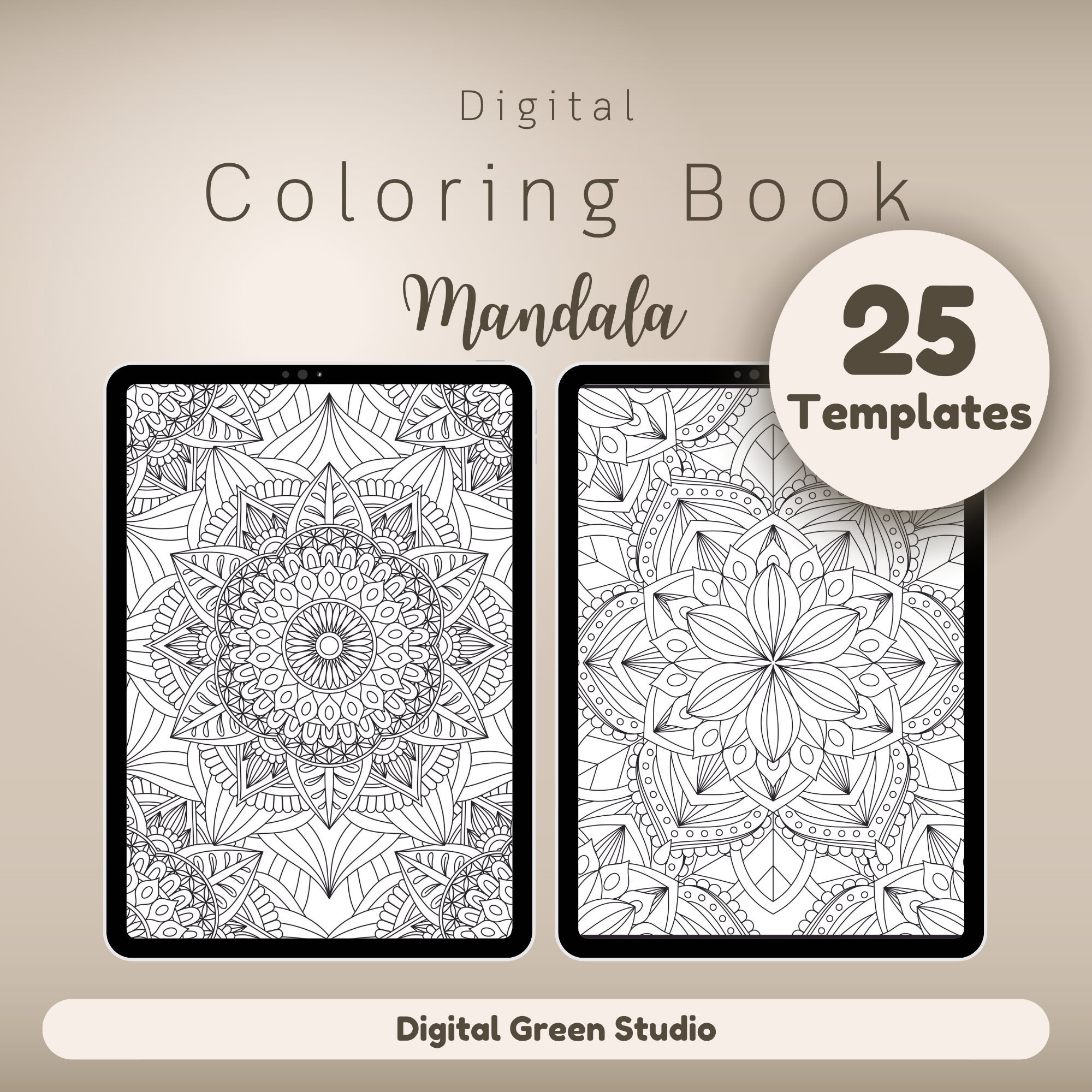 25 Mandala Coloring Pages, Mandala Adult Coloring Book, Simple Mandala Designs to Fill with Color, Perfect for iPad & Tablets + Stylus, PDF