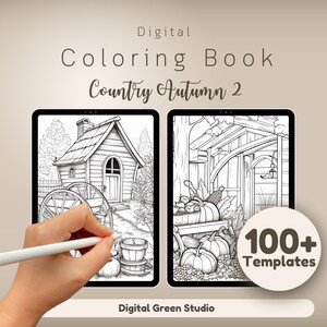 100 Coloring Pages, Autumn Adult Coloring Book, Simple Country Designs to Fill with Color, Perfect for iPad & Tablets + Stylus