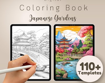 110 Japanese Garden Coloring Pages – Digital Adult Coloring Book with Tranquil Zen Garden Designs for Relaxation, for iPad & Tablets +Pen