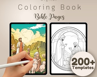 200+ Bible Coloring Pages, Bible Kids Coloring Book, Simple Bible Designs to Fill with Color, Perfect for iPad & Tablets + Stylus/Pen, Pdf