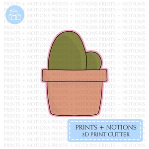 May include: A 3D printable design for a potted cactus. The cactus is green and has two rounded segments. The pot is brown with a pink rim.