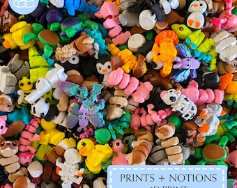 Lil' Creatures Mystery Bag | 10 mini 3D Printed creatures | mini articulated flexi animals | pocket pets | desk pets | fidget toys