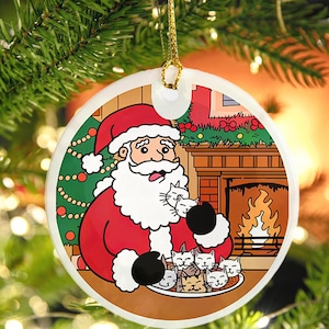 Enfeite de cerâmica Papai Noel comendo os gatos Natal 2024 Hilário Presente Único Tendência Dizendo Diversão Legal Novidade para Colega de Trabalho Presente do Amigo Secreto