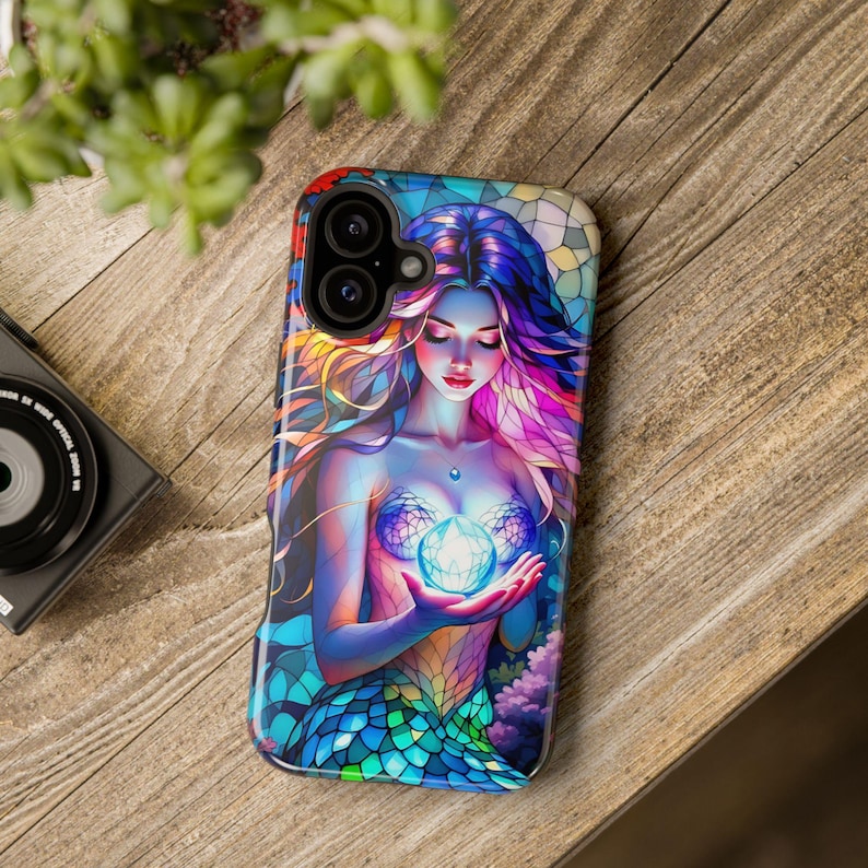 Gen Z Phone Case Gift for Mermaid Lovers Stained Glass Mag Safe Phone Case for iPhone Unique iPhone Case Handmade Gift for Her Custom Phone image 1