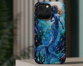 Mermaid Faux Stained Glass Mag Safe Phone Case For Iphone Lover,  Custom Stained Glass Effect Phone Case, Unique Gift for Her, Handmade Gift