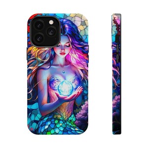 Gen Z Phone Case Gift for Mermaid Lovers Stained Glass Mag Safe Phone Case for iPhone Unique iPhone Case Handmade Gift for Her Custom Phone image 3