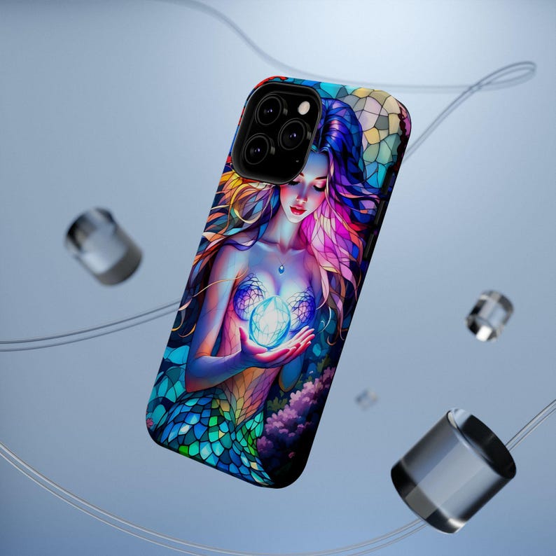 Gen Z Phone Case Gift for Mermaid Lovers Stained Glass Mag Safe Phone Case for iPhone Unique iPhone Case Handmade Gift for Her Custom Phone image 9