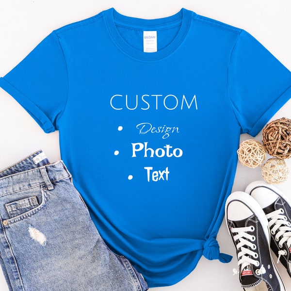 Lite Blue Customizable Photo T-Shirt Personalized Text & Image Tee Ideal Gift for All Occasions