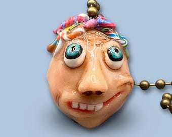 Funny Face-lichtknop: handgemaakte plafondventilatorbedel van polymeerklei