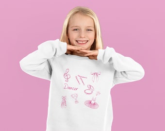 Sweat-shirt de danse à col rond pour enfants, simple petite danseuse de ballet