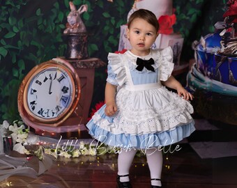 Alice Blue Tea Dress| 1st Birthday Dress | Blue Chequered Dress| Wonderland Theme Dress | Mad Hatter Party | ONEderland Dress