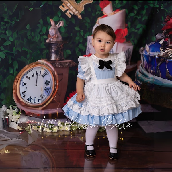 Alice Blaues Teekleid| 1. Geburtstagskleid | Blau kariertes Kleid| Wunderland-Themenkleid | Verrückter Hutmacher-Party | ONEderland Kleid