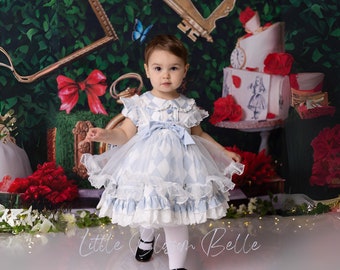 ONEderland Alice Tea Dress| 1st Birthday Dress | Blue Chequered Dress| Wonderland Theme Dress | Mad Hatter Party |