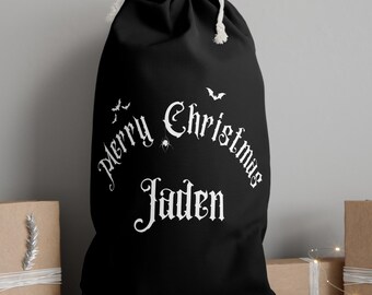 Goth Christmas Sack Custom Black Gothic Design Aesthetic Christmas Santa Sack Gift Bag Christmas Personalized Presents Bag Gothic Stocking