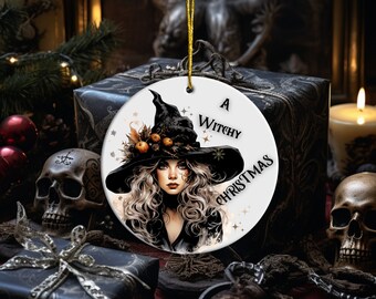 A Witchy Christmas, Witch Ornament, Christmas Gift, Christmas Witch, Wiccan Ornament, Ceramic Ornament,