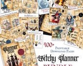 Witchy Planner Bundle Printable Downloadable Planner Pages Year Monthly Weekly Undated and 2026 Productivity Journal 400+ Pages All in One