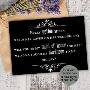 Cartão de proposta de madrinha de casamento gótico pagão Seja meu cartão de madrinha de casamento, cartões engraçados de casamento escuro Seja meu cartão de madrinha de casamento para impressão Download