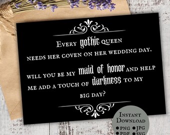 Maid of Honor Proposal Card for Pagan Gothic Wedding Be My Maid of Honor Card, Funny Dark Wedding Be My Bridesmaid Cards Printable Download