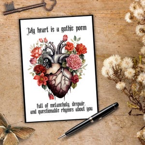 Gotische liefdeskaart Afdrukbare download valentijnskaart Gothic Lovers Emo Lovers-cadeaubon Romantische Goth Griezelige Spooky Love Card Gothic-romantiek