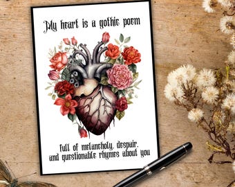 Gothic Love Card Printable Download Valentines Card Gothic Lovers Emo Lovers Gift Card Romantic Goth Creepy Spooky Love Card Gothic Romance