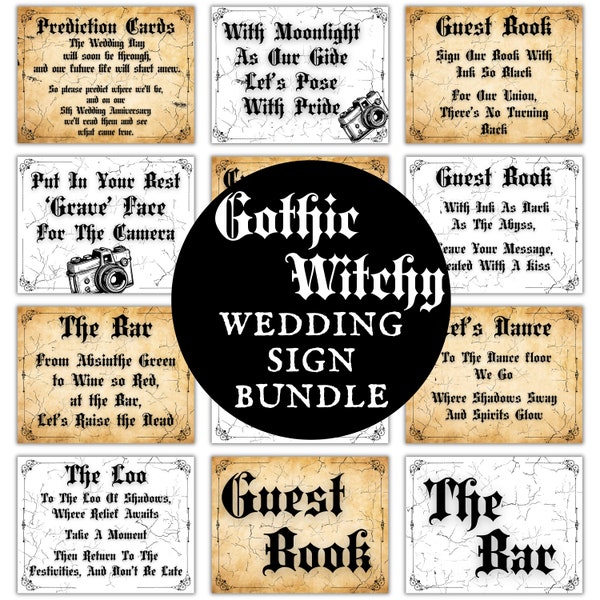 Gothic Witchy Wedding Sign Bundle Digital Download Pages Alternative Wedding Signage Bundle Dark Moody Wedding, Printable Event Table Sign