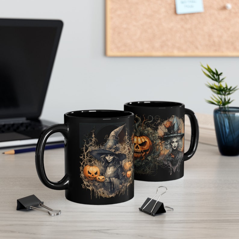 Witch Mug, Black Mug with Witches, Witches' Brew: Enchanting Ceramic Mug, 11oz Black Mug image 7