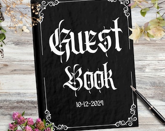 Custom Guest Book Gothic Wedding, Blank Pages A5 Personalized Black Wedding Journal, Witchy Wedding Diary Gift, Goth, Reception Guestbook