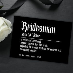 Aangepaste bruidsman voorstelkaart zwarte gotische bruiloft Be My Best Man voorstelkaart grappige donkere bruiloft gepersonaliseerde kaart afdrukbare pdf-download