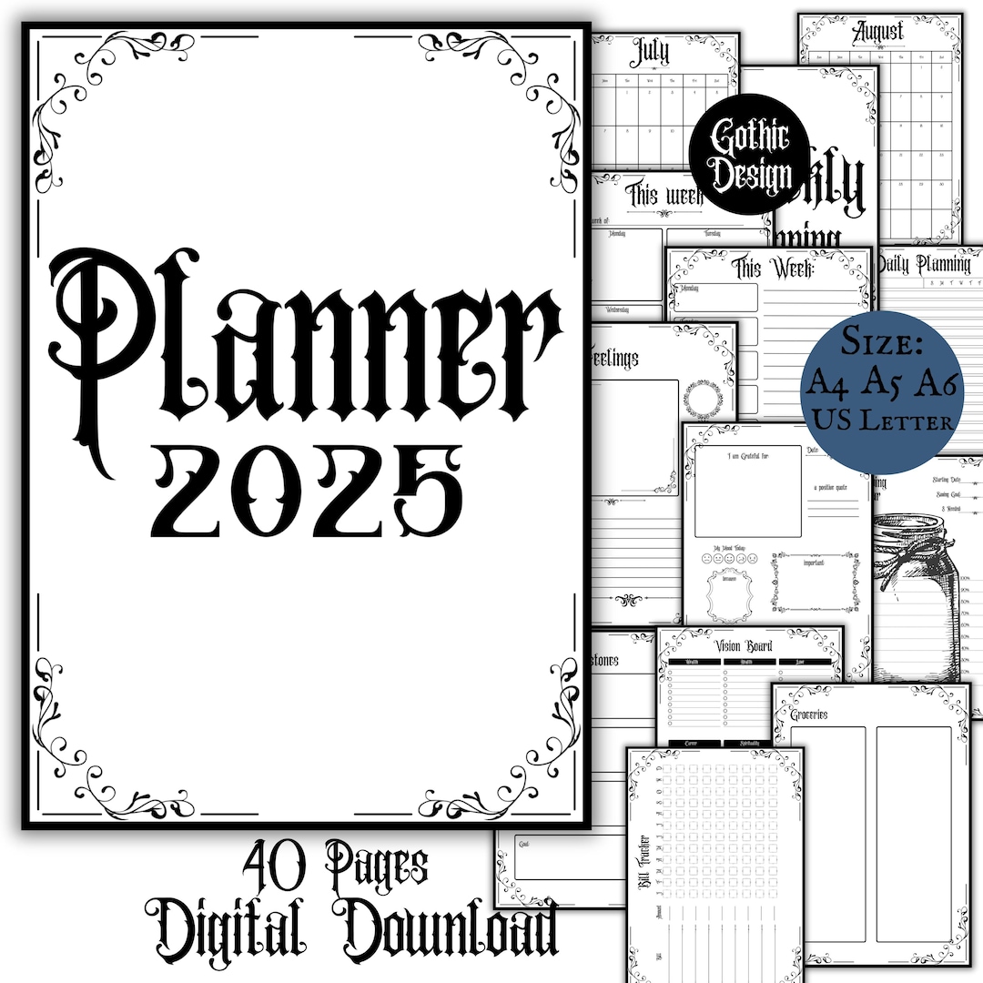 Gothic Planner 2025 Printable Download Pages Pagan Calendar 2025 Goth ...