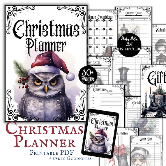 Gothic Christmas Planner Digital Printable Download Pages Christmas Organizer Pagan Gift Checklis Goth Christmas Binder Holiday Organizer