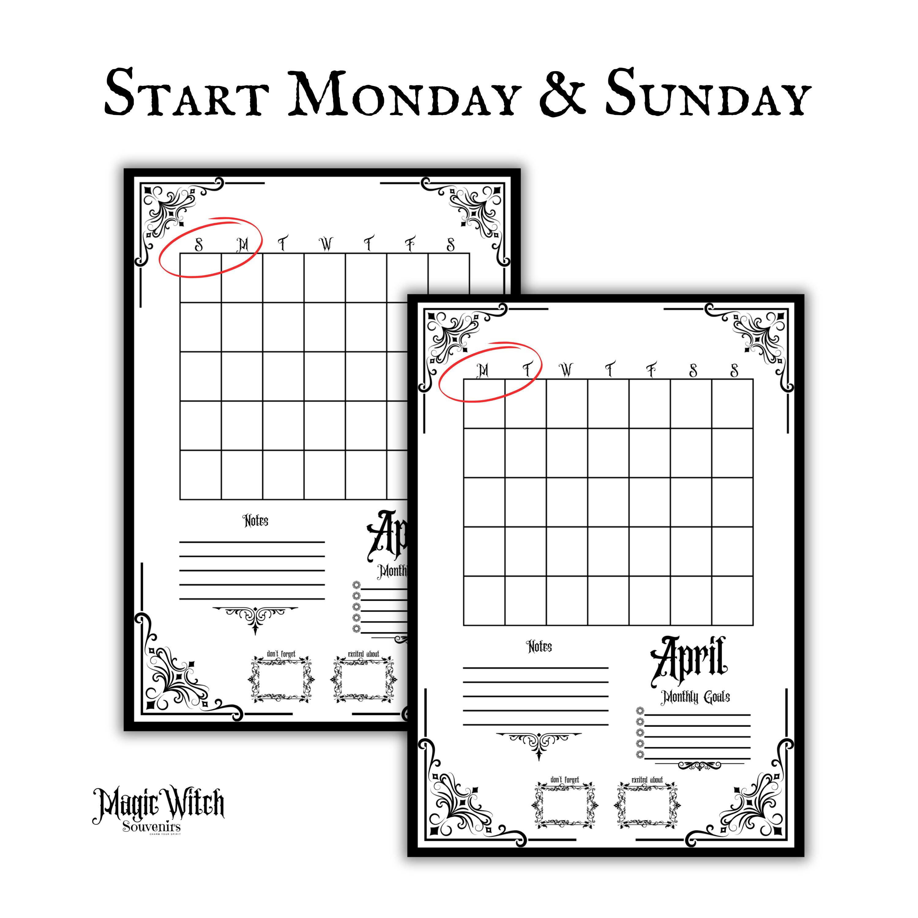 Gothic April Planner Journal Pages Printable Download Monthly Planner ...