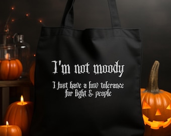 Gothic Bag Black with Funny Quote Dark Academia Tote Bag Aesthetic Goth Bag Black Cotton Canvas Tote Bag, Emo Shoulder Bag Gothic Phrase