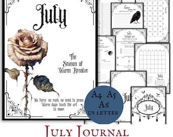 Gothic July Journal Planner Bundle Printable Downloadable Planner Pages Monthly Undated Minimalistic Goth Core All in One Journaling July
