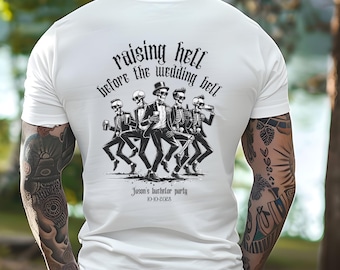 Custom Gothic Bachelor Party T-Shirt Funny Groomsman Proposal Bachelor Party Matching Outfit Skull Shirt Best Man Tee Personal Name and Date