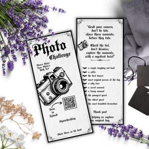 Foto-uitdaging Bruiloft Tafelactiviteit Gotisch Ontwerp, Humeurige Bruiloft Sjabloon Receptie Foto Hunt Card, Speurtocht Spel QR Code Sjabloon
