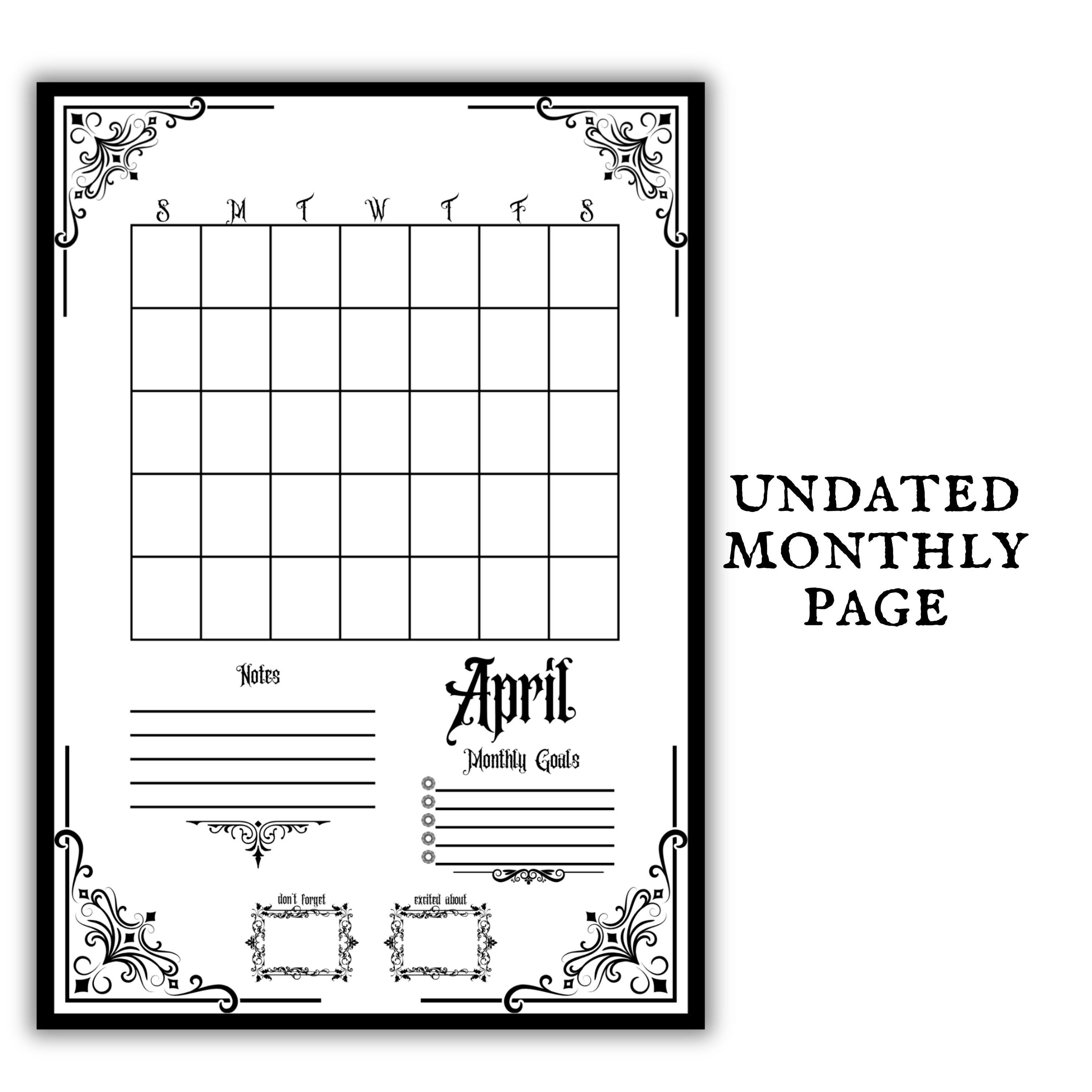 Gothic April Planner Journal Pages Printable Download Monthly Planner ...
