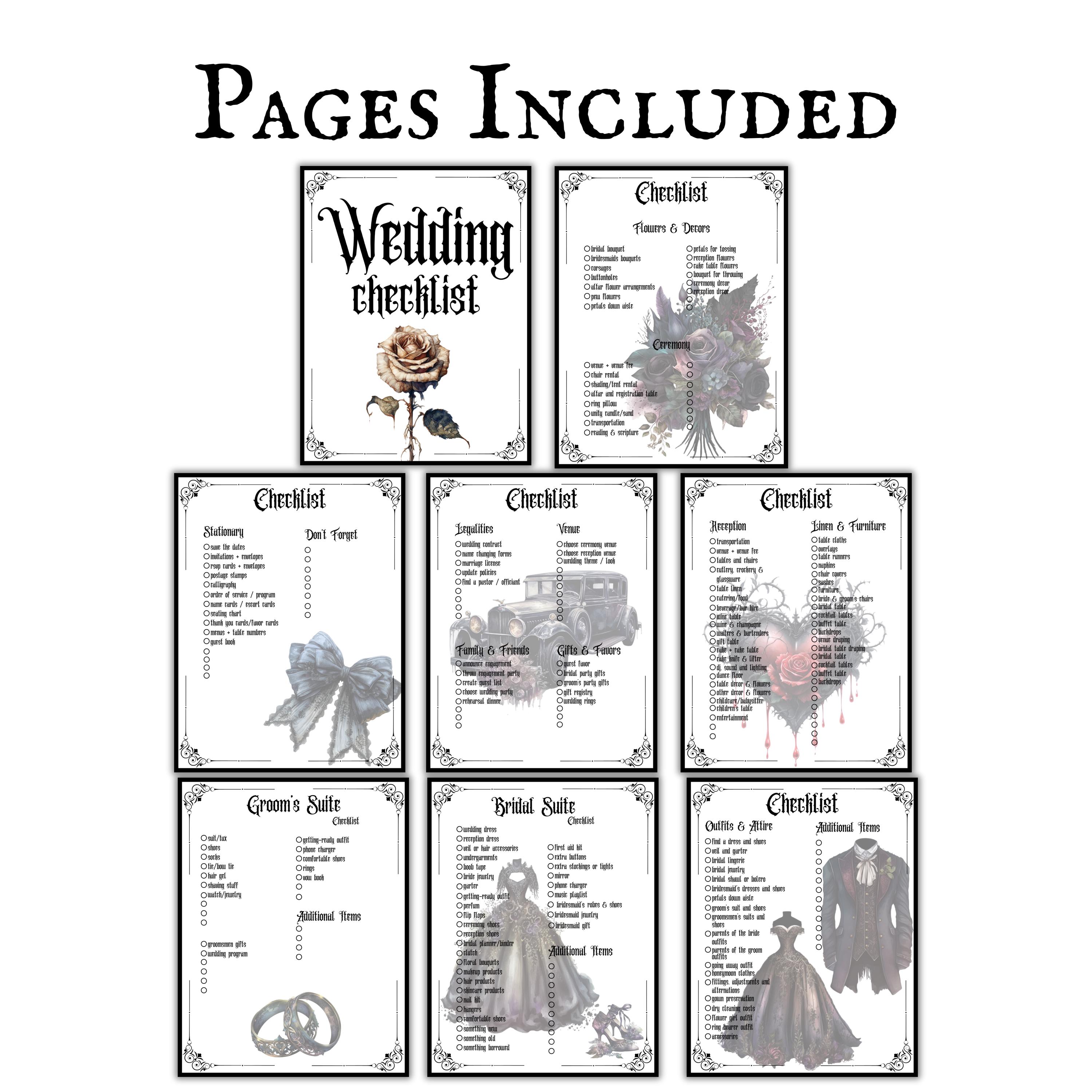 Gothic Wedding Checklists Printable Download Goth Wedding Planner ...