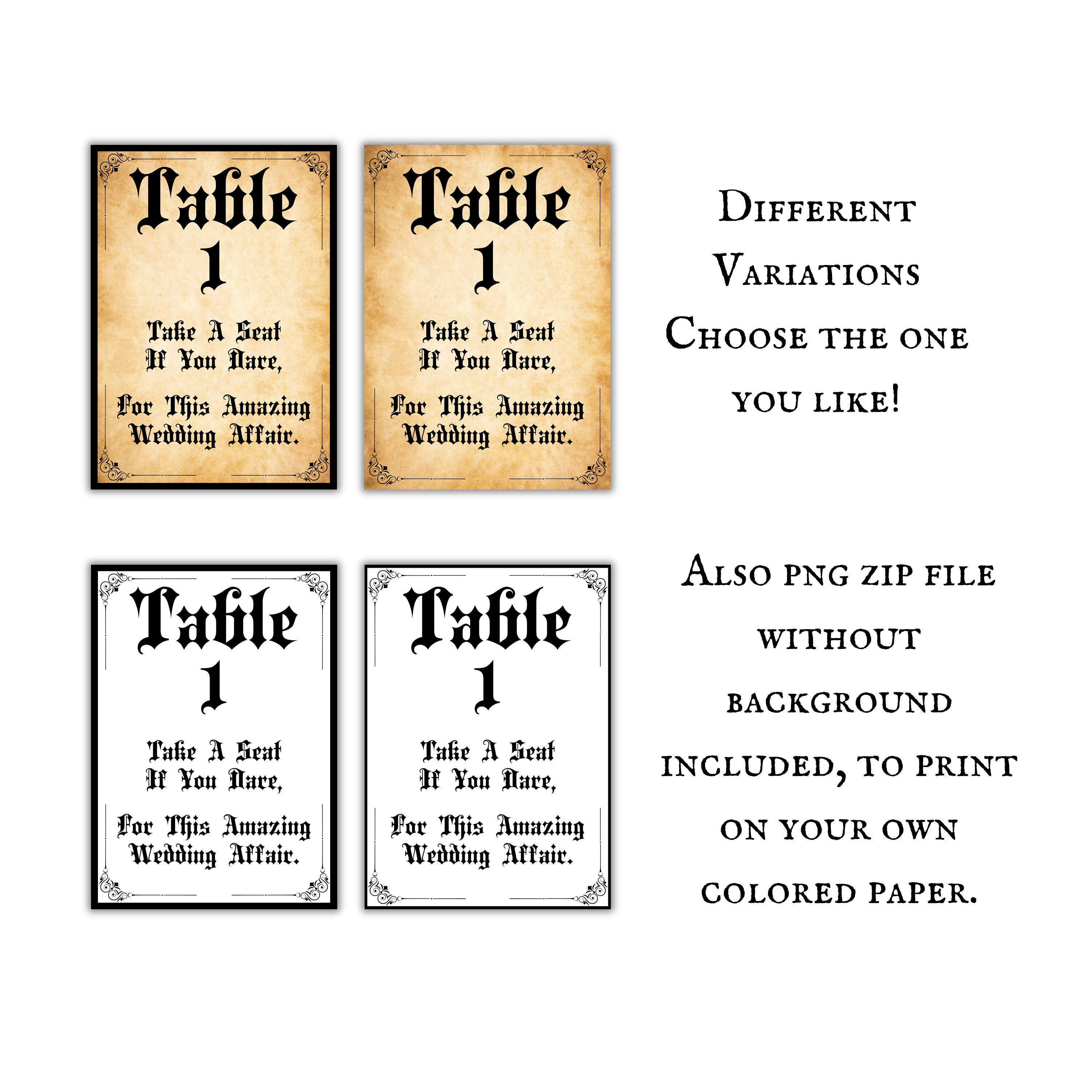 Witchy Goth Table Numbers Wedding Reception PDF Download, Table Sign ...