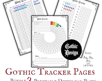 Gothic tracker bundel digitale downloadpagina's gotische planner Witchy planner afdrukbare gewoonte wiel dagelijks maandelijkse gewoonte bijhouden doelroutine