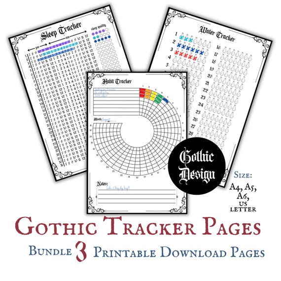 Gothic Tracker Bundle Digital Download Pages Gothic Planner Witchy Planner Printable Habit Wheel Daily Monthly Habit Tracking Goal Routine