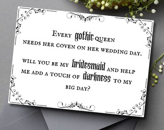 Bridesmaid Proposal Card for Pagan Gothic Wedding, Be My Maid of Honor Card, Funny Dark Wedding, Be My Bridesmaid Cards Printable Download