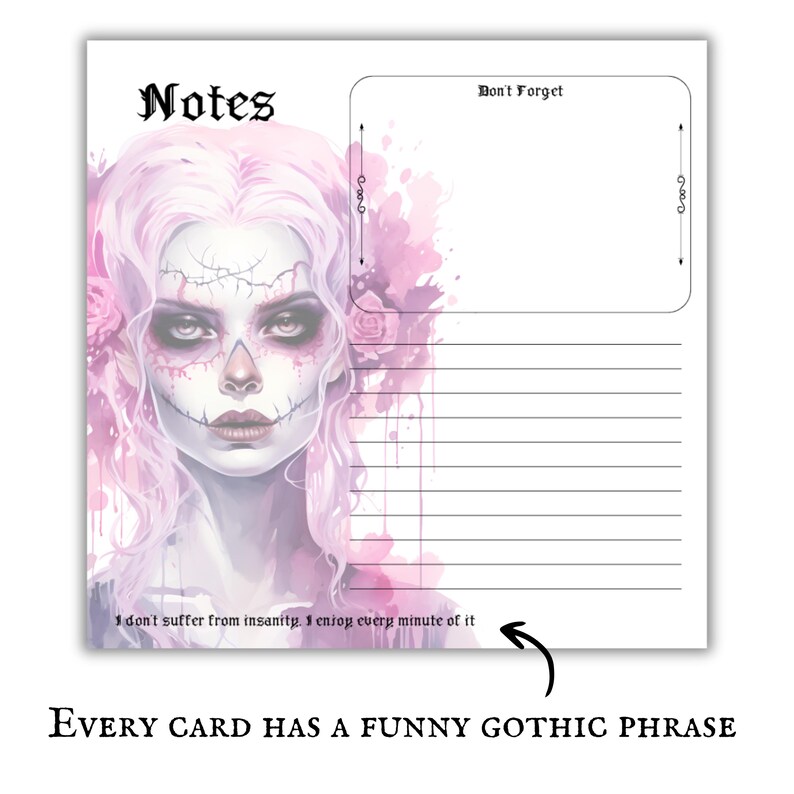 Gothic Notes Cards Printable Download to Do List Note Taking Cards ...