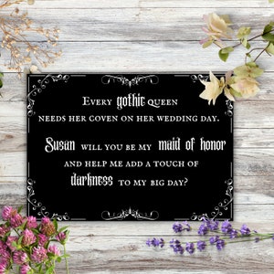 Brautjungfer Vorschlag Karte für Gothic Hochzeit benutzerdefinierte, sei meine Trauzeugin Karte, lustige dunkle Hochzeit, personalisierte Karten druckbare Download