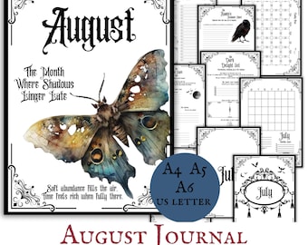Gothic August Journal Planner Bundle Printable Downloadable Planner Pages Monthly Undated Minimalistic Goth Core All in One Journaling