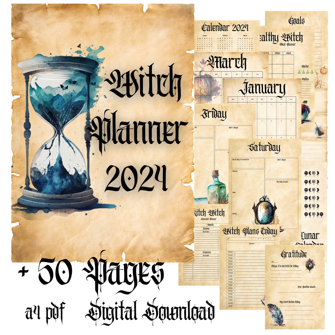 Witch Planner 2024, Daily Weekly Monthly Witchcraft Journal, Witch