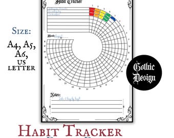 Gotische gewoontetracker digitale downloadpagina Gotische planner Witchy planner Afdrukbare gewoontewiel dagelijks logboek Maandelijks gewoonte bijhouden doelroutine