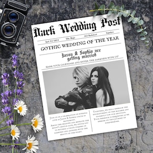 Wedding Newspaper Template Gothic Wedding Invitation Timeline DIY Newspaper Wedding Timeline Dark Wedding Invitation Custom Goth Printable