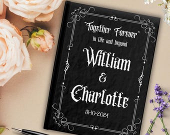 Custom Guest Book Gothic Wedding, Blank Pages A5 Personalized Black Wedding Journal, Witchy Wedding Diary Gift, Goth, Reception Guestbook