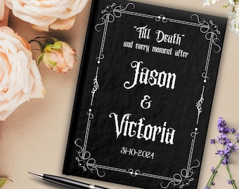 Custom Guest Book Gothic Wedding, Blank Pages A5 Personalized Black Wedding Journal, Witchy Wedding Diary Gift, Goth, Reception Guestbook